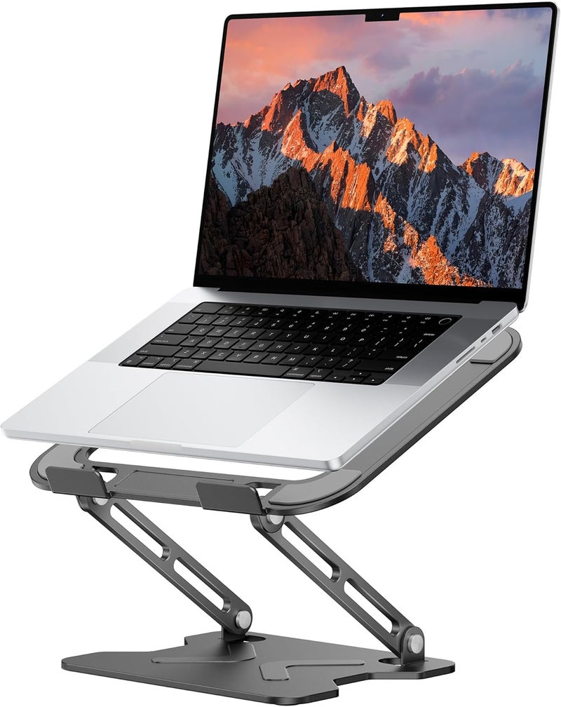 JCZT Adjustable Laptop Stand for Desk, Metal Foldable Laptop Riser, Portable Laptop Holder Mount, Ventilated Cooling Notebook Stand for MacBook Air Pro, All 10-16'' Notebooks Laptops Black - Image 1